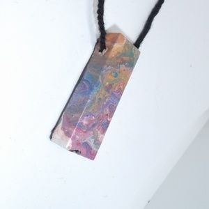 Handpainted Artisan Boho Wood block Necklace